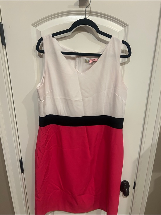 Kasper Dresses & Skirts - Kasper Sleeveless Colorblock V-Neck Dress in White, Black & Pink